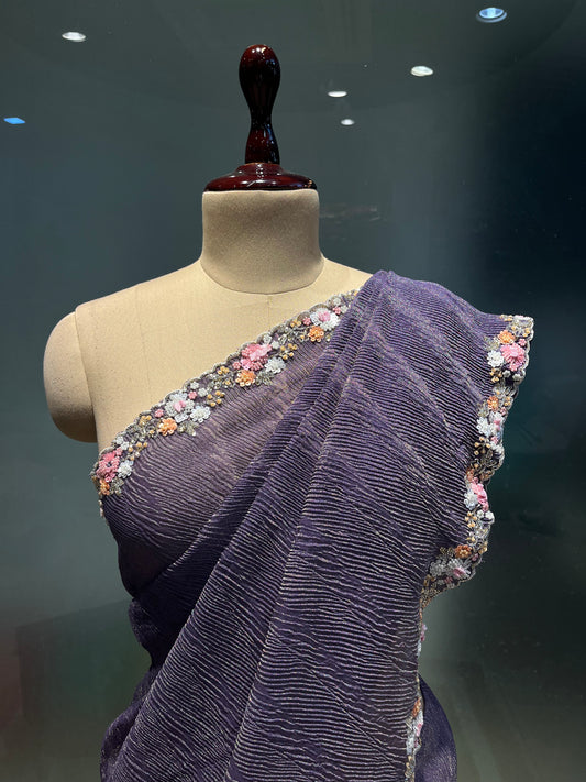 Purple Colour Imported Wrinkle Saree