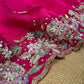 RANI COLOUR SATIN SILK EMBROIDERED SAREE EMBELLISHED WITH CUTDANA, SEQUINS & BEAD WORK