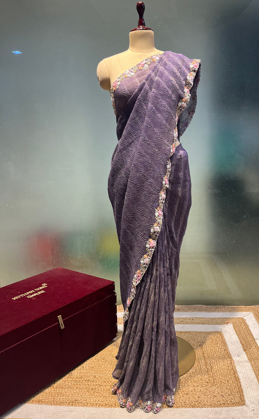 Purple Colour Imported Wrinkle Saree