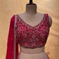 DARK PINK COLOR GEORGETTE EMBROIDERED LEHENGA WITH CROP TOP BLOUSE EMBELLISHED WITH MIRROR & ZARI WORK