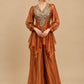 RUST COLOUR TISSUE INDOWESTERN DRESS EMBELLISHED WITH BEADS & ZARDOZI WORK