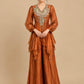 RUST COLOUR TISSUE INDOWESTERN DRESS EMBELLISHED WITH BEADS & ZARDOZI WORK