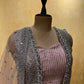 PINK COLOR NET EMBROIDERED SKIRT WITH CROP TOP BLOUSE, SHRUG & DUPATTA EMBELLISHED WITH ZARI & MIRROR WORK