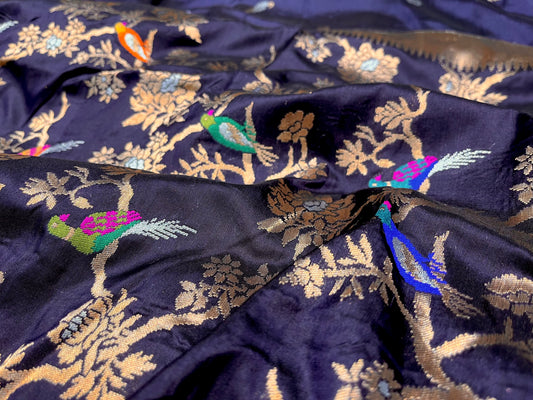 BLUE COLOR PURE KATAN SILK BANARASI UNSTITCHED SUIT MATERIAL EMBELLISHED WITH ZARI WEAVES