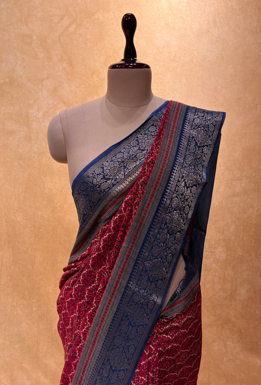 MAGENTA COLOUR DOLA SILK PRINTED SAREE WITH ZARI BORDER