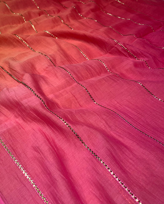 SHADED MUL CHANDERI ZARI STRIPED SAREE WITH BANARASI BLOUSE BY SIDDHAIKA - Kothari Sons