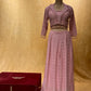 PINK COLOR GEORGETTE CHIKANKARI PALAZZO PANT WITH CROP TOP BLOUSE EMBELLISHED WITH MIRROR FOIL WORK