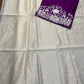 WHITE COLOUR CHANDERI SAREE WITH RAW SILK UNSTITCHED PARSI EMBROIDERED BLOUSE BY SIDDHAIKA - Kothari Sons