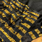 BLACK COLOUR CHANDERI SILK ZARI STRIPES PARSI EMBROIDERED BORDER & UNSTITCHED BLOUSE BY SIDDHAIKA - Kothari Sons
