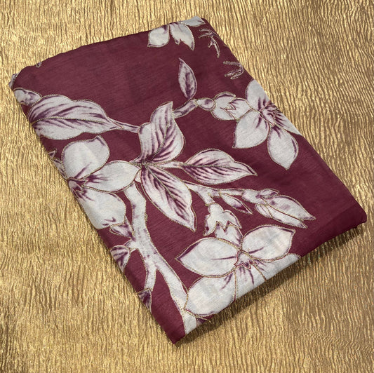 WINE COLOUR ART TUSSAR SILK SAREE EMBELLISHED ZARI KASAB EMBEROIDERY