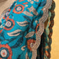 TURQUOISE COLOUR MUSLIN SILK SAREE EMBELLISHED WITH MIRROR FOIL WORK