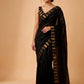 BLACK COLOUR CHANDERI SILK ZARI STRIPES PARSI EMBROIDERED BORDER & UNSTITCHED BLOUSE BY SIDDHAIKA - Kothari Sons