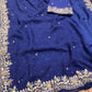 BLUE SHADED CHIFFON HAND EMBROIDERED SAREE WITH CHINON UNSTITCHED BLOUSE EMBELLISHED WITH AARI & SEQUINS WORK ( DELIVERY IN 30 DAYS ) - Kothari Sons