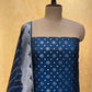 ( DELIVERY IN 25 DAYS ) BLUE COLOR BANARASI PURE SILK UNSTITCHED SUIT EMBELLISHED WITH ZARI WEAVES