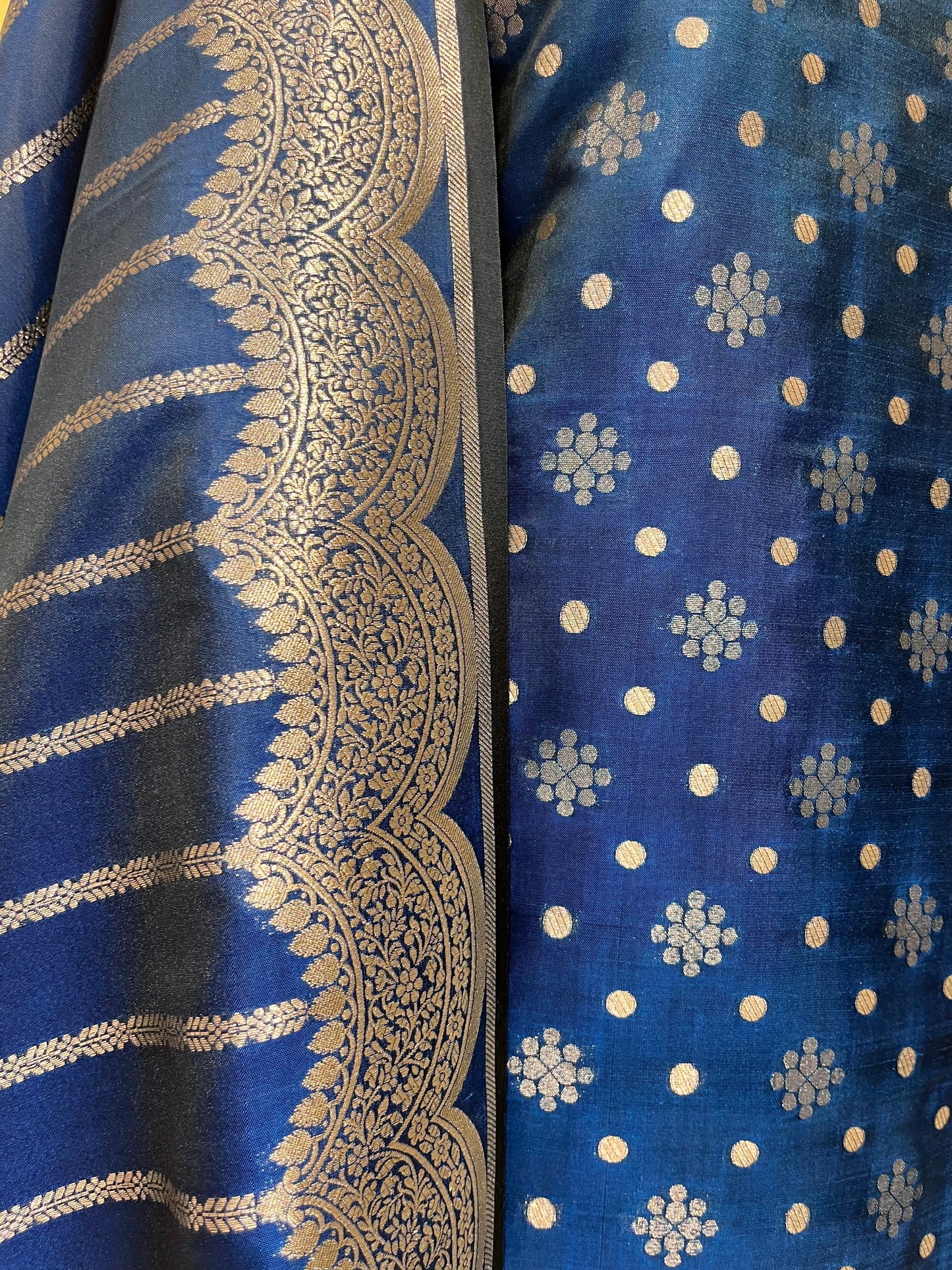( DELIVERY IN 25 DAYS ) BLUE COLOR BANARASI PURE SILK UNSTITCHED SUIT EMBELLISHED WITH ZARI WEAVES