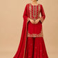 RED COLOUR CHINON EMBROIDERED SHARARA SUIT SET EMBELLISHED WITH KASAB & SEQUINS WORK