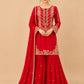 RED COLOUR CHINON EMBROIDERED SHARARA SUIT SET EMBELLISHED WITH KASAB & SEQUINS WORK