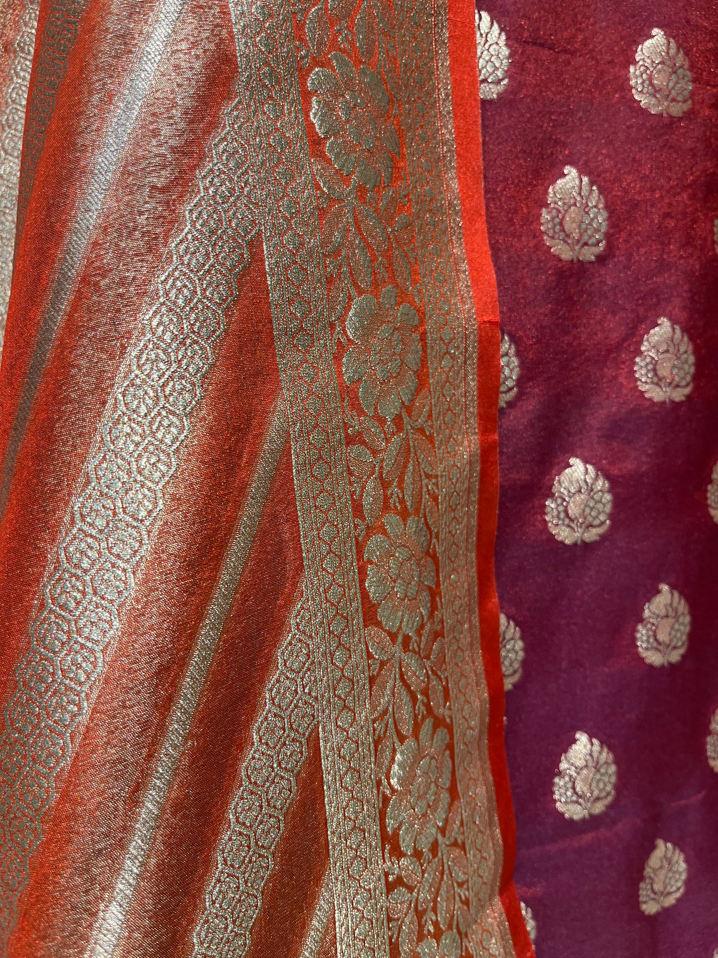 WINE COLOR BANARASI PURE SILK UNSTITCHED SUIT EMBELLISHED WITH ZARI WEAVES