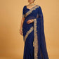 BLUE SHADED CHIFFON HAND EMBROIDERED SAREE WITH CHINON UNSTITCHED BLOUSE EMBELLISHED WITH AARI & SEQUINS WORK ( DELIVERY IN 30 DAYS ) - Kothari Sons