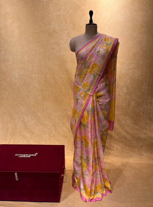 PINK COLOUR PRINTED SILK SAREE