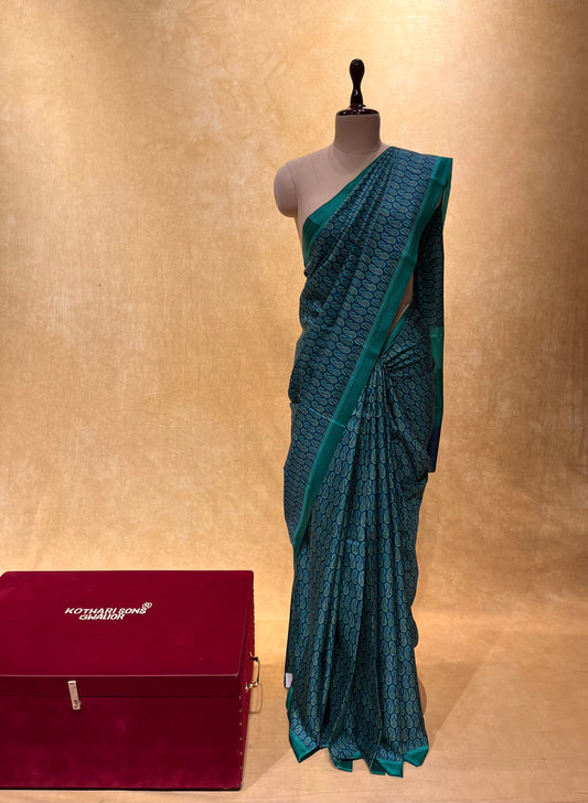 TURQUOISE COLOUR SILK PRINTED SAREE