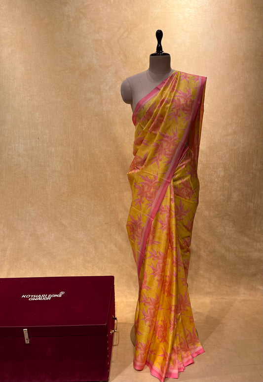 YELLOW COLOUR SILK PRINTED SAREE