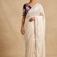 WHITE COLOUR CHANDERI SAREE WITH RAW SILK UNSTITCHED PARSI EMBROIDERED BLOUSE BY SIDDHAIKA - Kothari Sons