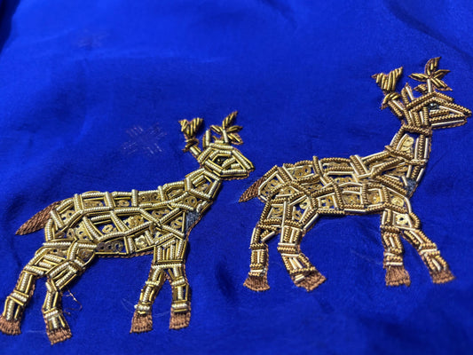 ROYAL BLUE PURE CREPE SAREE WITH HAND EMBROIDERED ZARDOZI MOTIFS