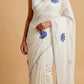 WHITE COLOUR CHANDERI SCALLOP BORDER EMBROIDERED SAREE EMBELLISHED WITH RESHAM EMBROIDERY BY SIDDHAIKA - Kothari Sons