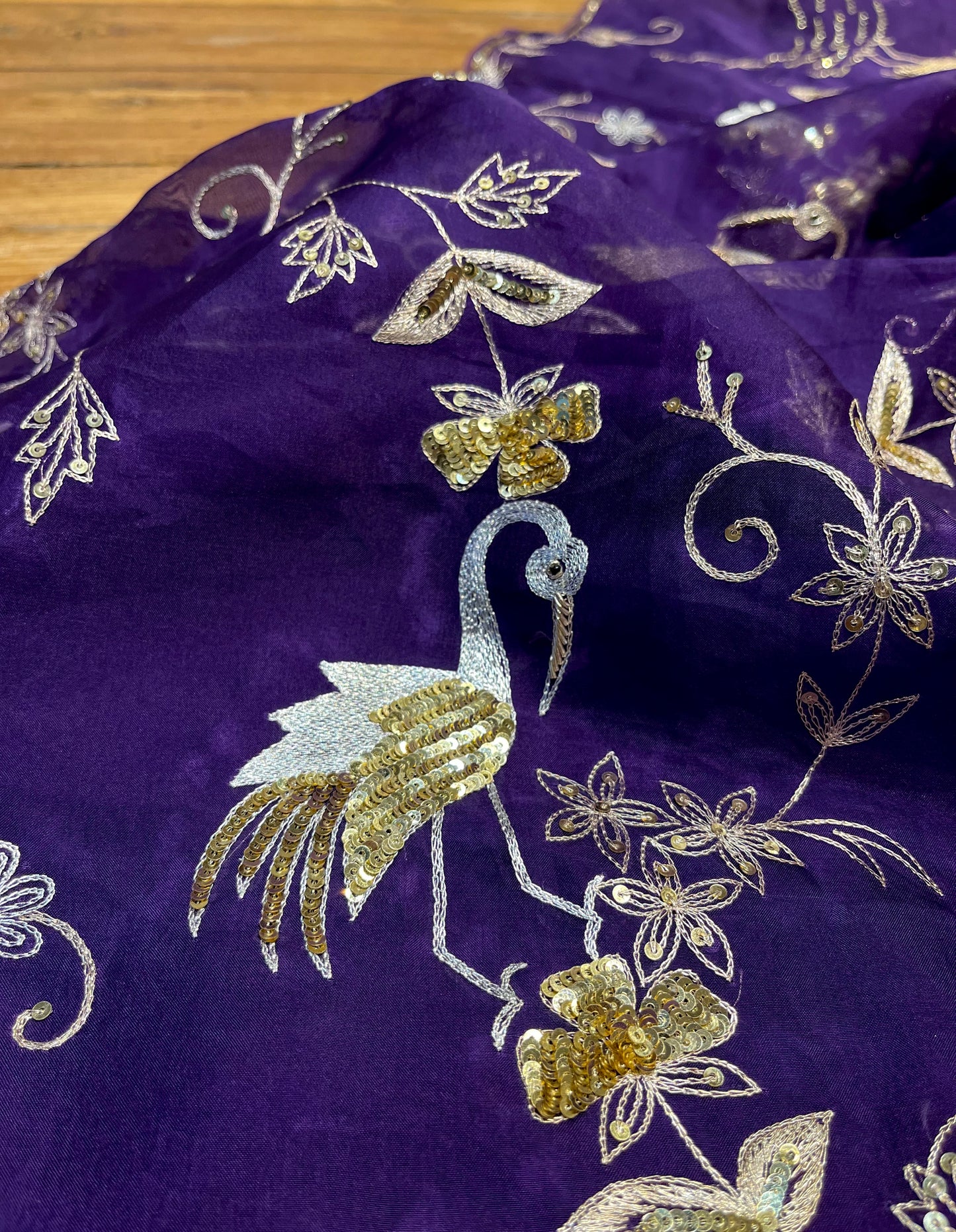 PURPLE COLOUR PURE ORGANZA HAND EMBROIDERED SAREE EMBELLISHED WITH AARI, SEQUINS & ZARDOZI WORK ( DELIVERY IN 60 DAYS ) - Kothari Sons