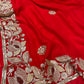 RED COLOUR PURE CHIFFON HAND EMBROIDERED SAREE EMBELLISHED WITH SEQUINS & KASAB EMBROIDERY