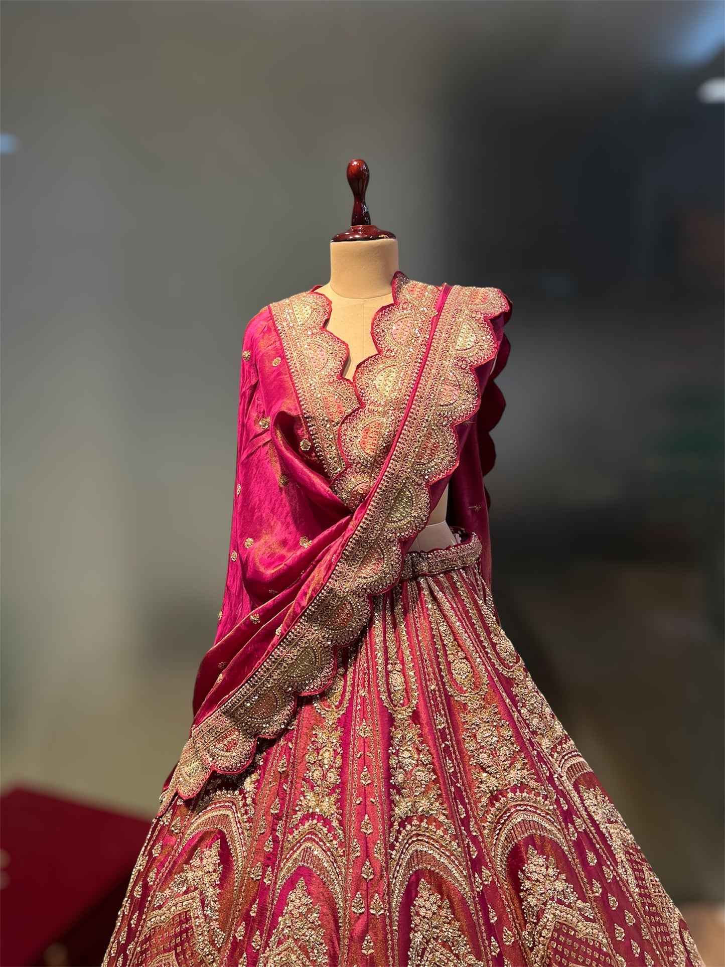 BURGUNDY COLOUR SILK  BRIDAL LEHENGA EMBELLISHED WITH ZARDOZI EMBROIDERY