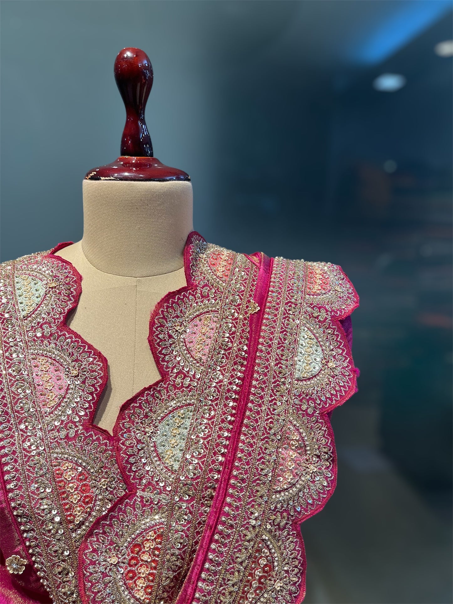 BURGUNDY COLOUR SILK  BRIDAL LEHENGA EMBELLISHED WITH ZARDOZI EMBROIDERY