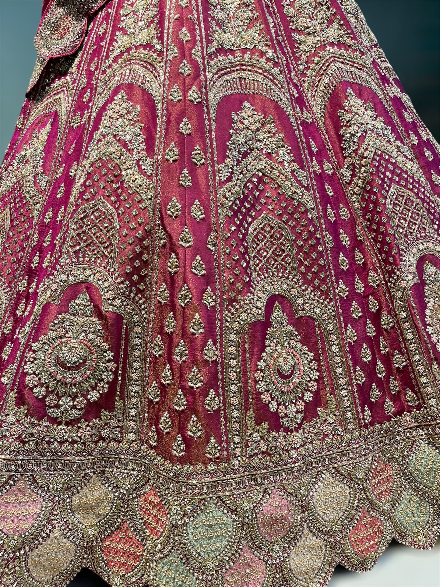 BURGUNDY COLOUR SILK  BRIDAL LEHENGA EMBELLISHED WITH ZARDOZI EMBROIDERY