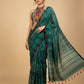 SHIBORI PRINTED GREEN CREPE SAREE WITH MULTICOLOURED EMBROIDERED BLOUSE (  DELIVERY IN 20 DAYS)