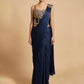 NAVY BLUE CHINON DRAPED SAREE WITH EMBROIDERED CORSET BLOUSE ( DELIVERY IN 20 DAYS)