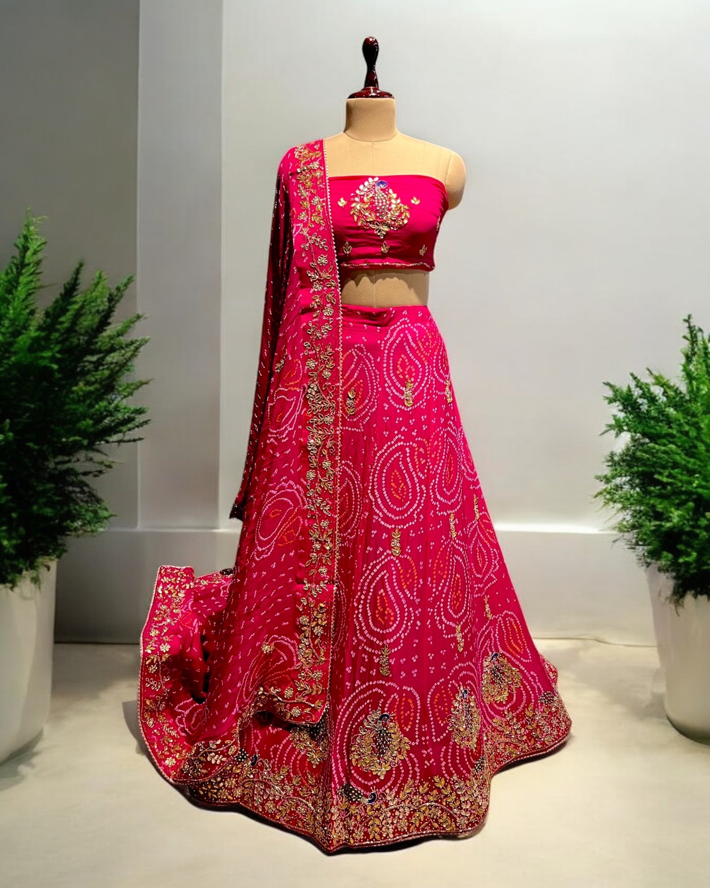 RANI PINK COLOUR PURE GEORGETTE OJARIYA LEHENGA WITH UNSTITCHED BLOUSE EMBELLISHED WITH GOTA PATTI WORK