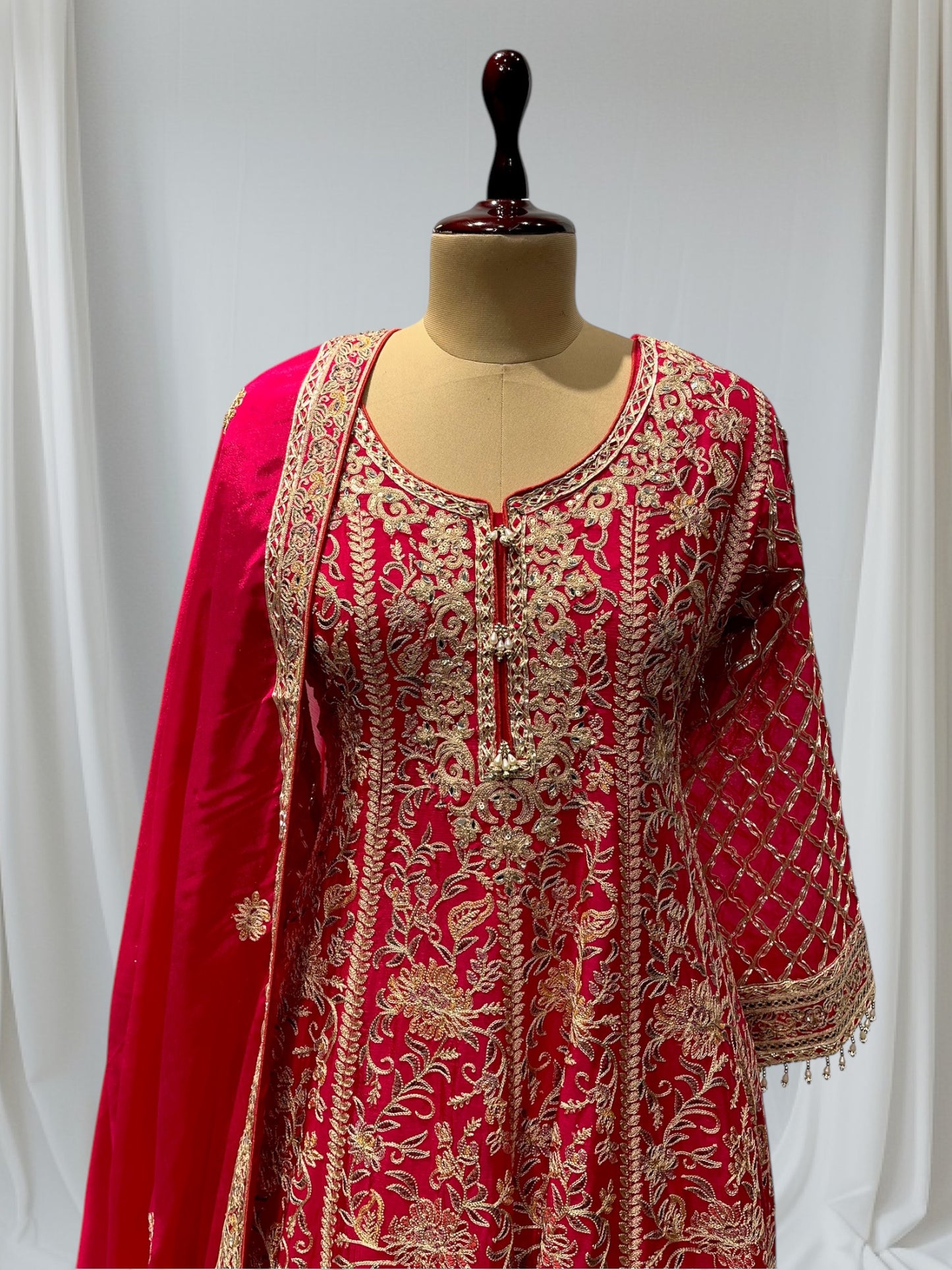 HOT PINK COLOR CHINON SHARARA SUIT EMBELLISHED WITH GOTTA PATTI & RESHAM EMBROIDERY