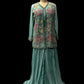 SEA GREEN COLOUR INDOWESTERN OUTFIT PALAZZO WITH CROP TOP & JACKET EMBELLISHED WITH CUTDANA, BEADS & SEQUINS WORK