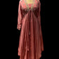 PEACH COLOUR INDOWESTERN DRESS FALRED PANT WITH CROP TOP & SHRUG EMBELLISHED WITH CUTDANA, ZARDOZI & SEQUINS WORK