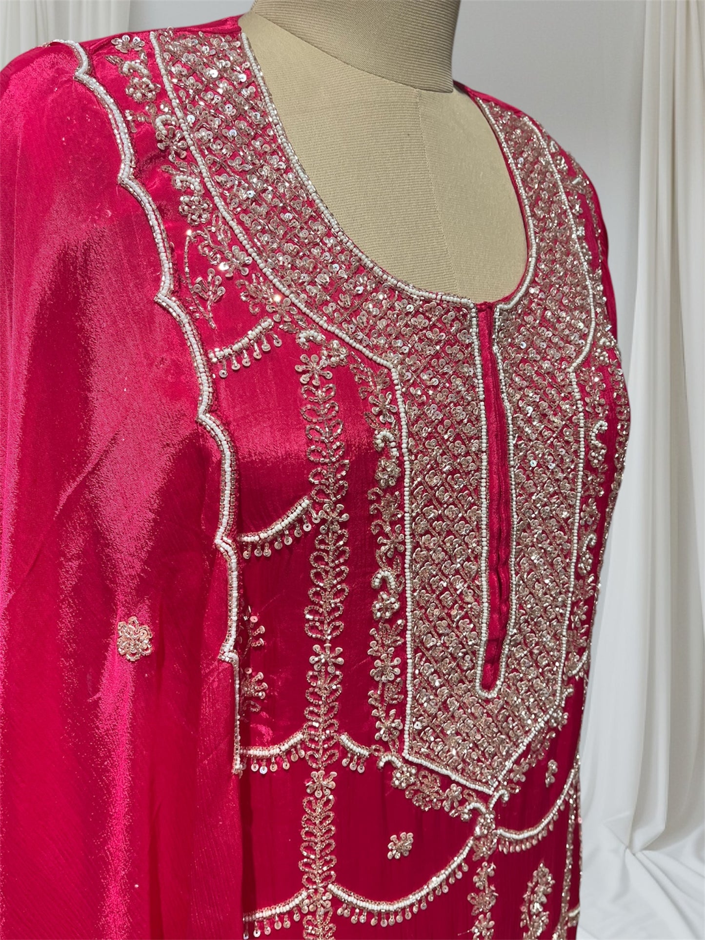 RED COLOUR CHINON SHARAR SUIT WITH BEADS & KARDHANA EMBROIDERY