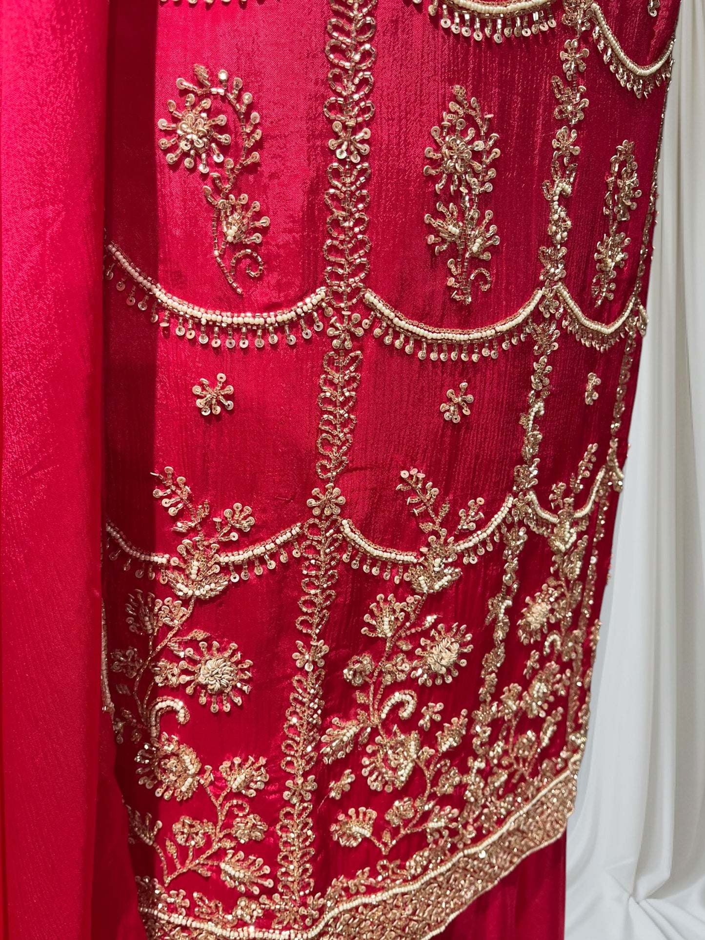 RED COLOUR CHINON SHARAR SUIT WITH BEADS & KARDHANA EMBROIDERY