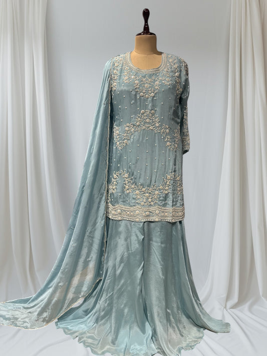 BLUE COLOUR CHINON SHARARA SUIT