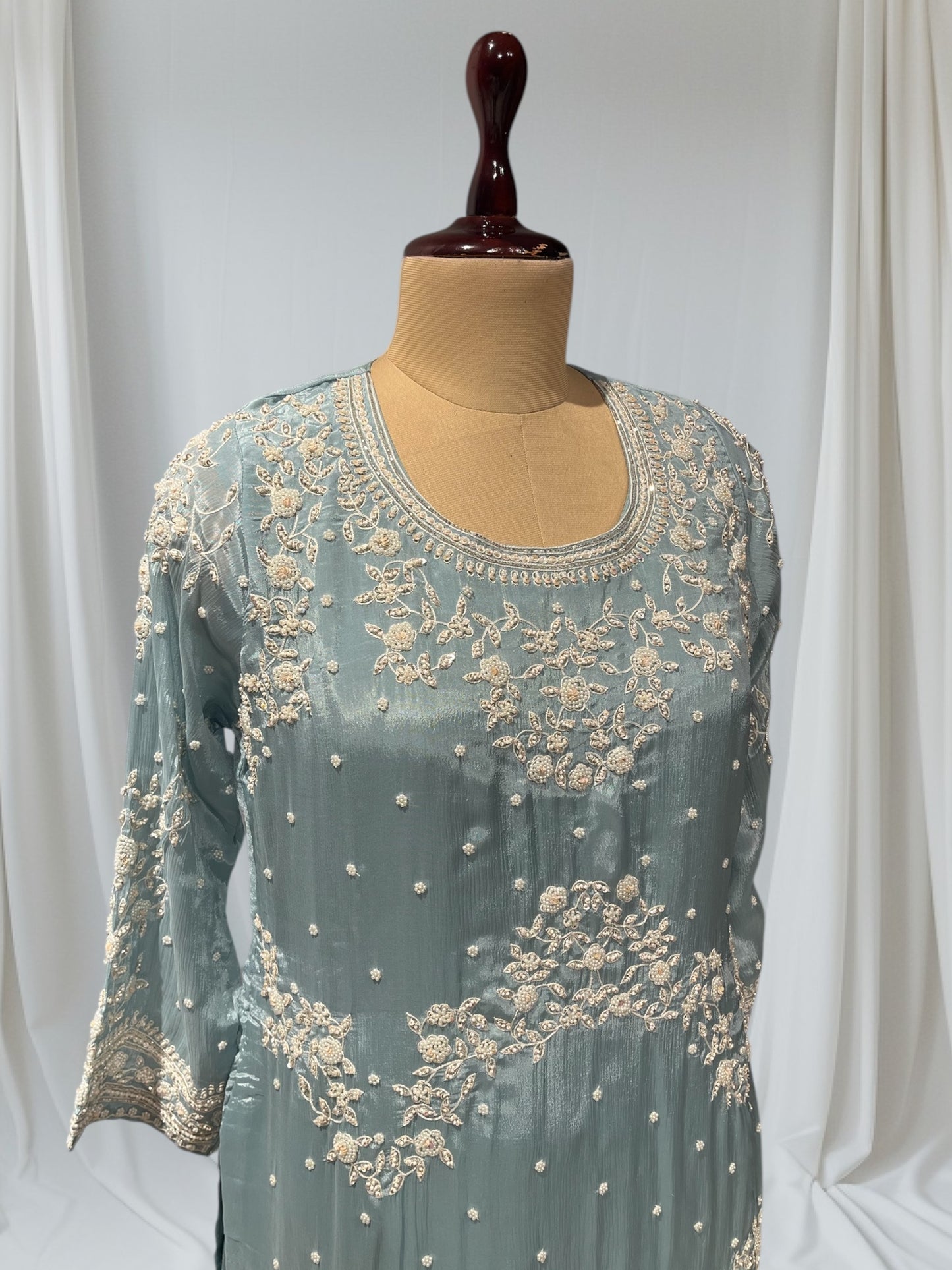 BLUE COLOUR CHINON SHARARA SUIT