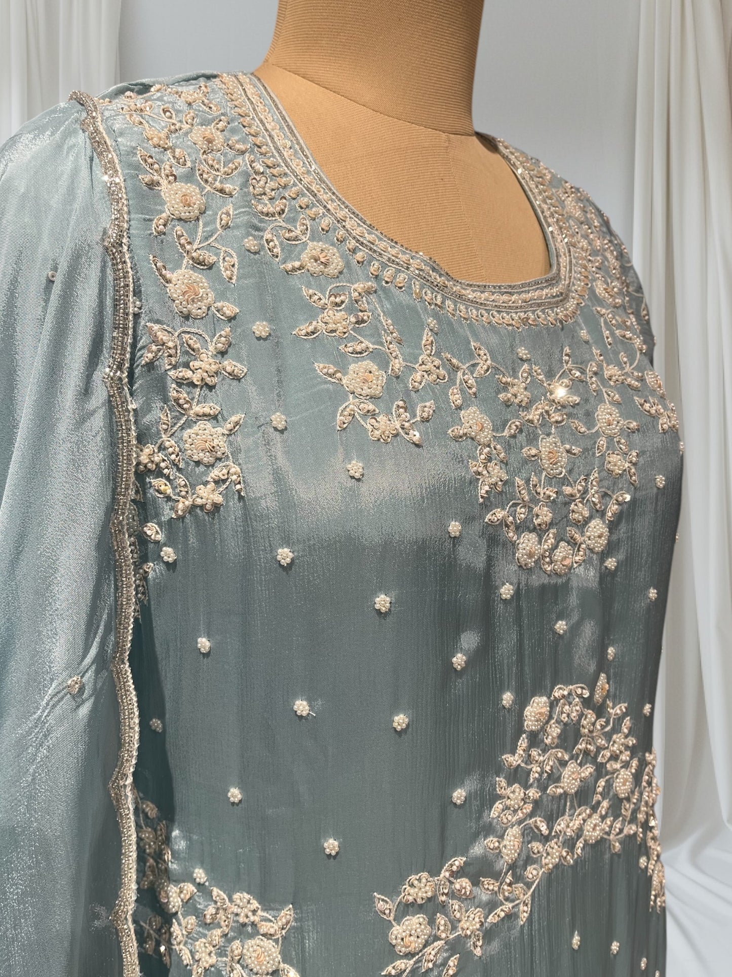 BLUE COLOUR CHINON SHARARA SUIT