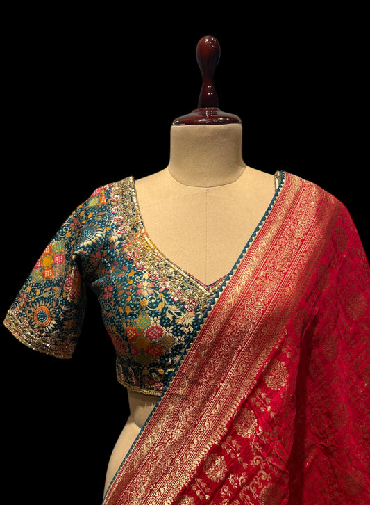 HOT PINK COLOUR DOLA SILK READYMADE SAREE EMBELLISHED WITH SEQUINS & ZARDOZI WORK ( UNSTITCHED BLOUSE INCLUDE )