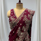WINE COLOUR CHINON READYMADE BLOUSE EMBROIDERED SAREE EMBELLISHED WITH ZARI & SEQUINS WORK ( INCLUDE UNSTITCHED BLOUSE )
