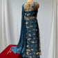 TEAL BLUE COLOUR CHINON TWO IN ONE READYMADE SAREE EMBELLISHED WITH KARDHANA WORK
