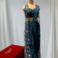 TEAL BLUE COLOUR CHINON TWO IN ONE READYMADE SAREE EMBELLISHED WITH KARDHANA WORK
