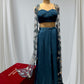 TEAL BLUE COLOUR CHINON TWO IN ONE READYMADE SAREE EMBELLISHED WITH KARDHANA WORK
